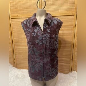 Christopher & Banks Purple Floral Embossed Thick Fabric Sleeveless Zip Vest XL